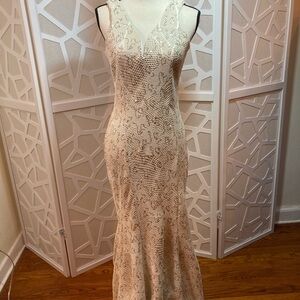 Elegant Cream Lace Evening Gown